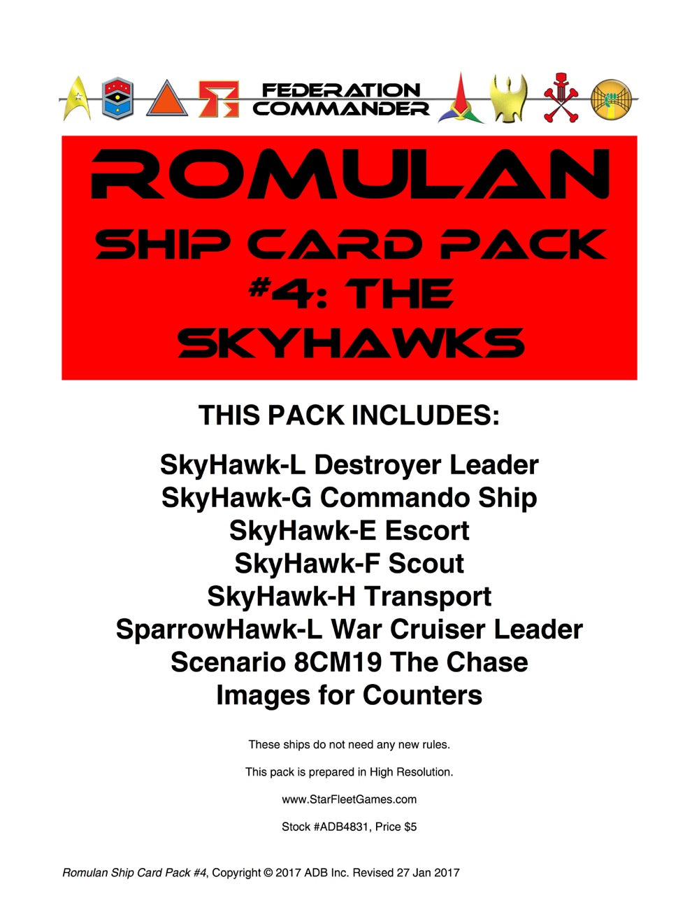 Federation Commander: Romulan Ship Card Pack #4
