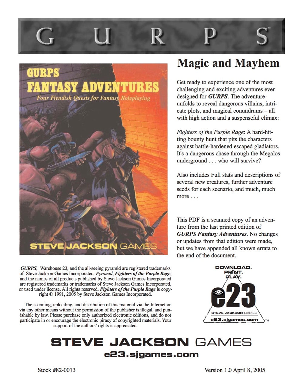 GURPS Classic: Fantasy: Fighters of the Purple Rage