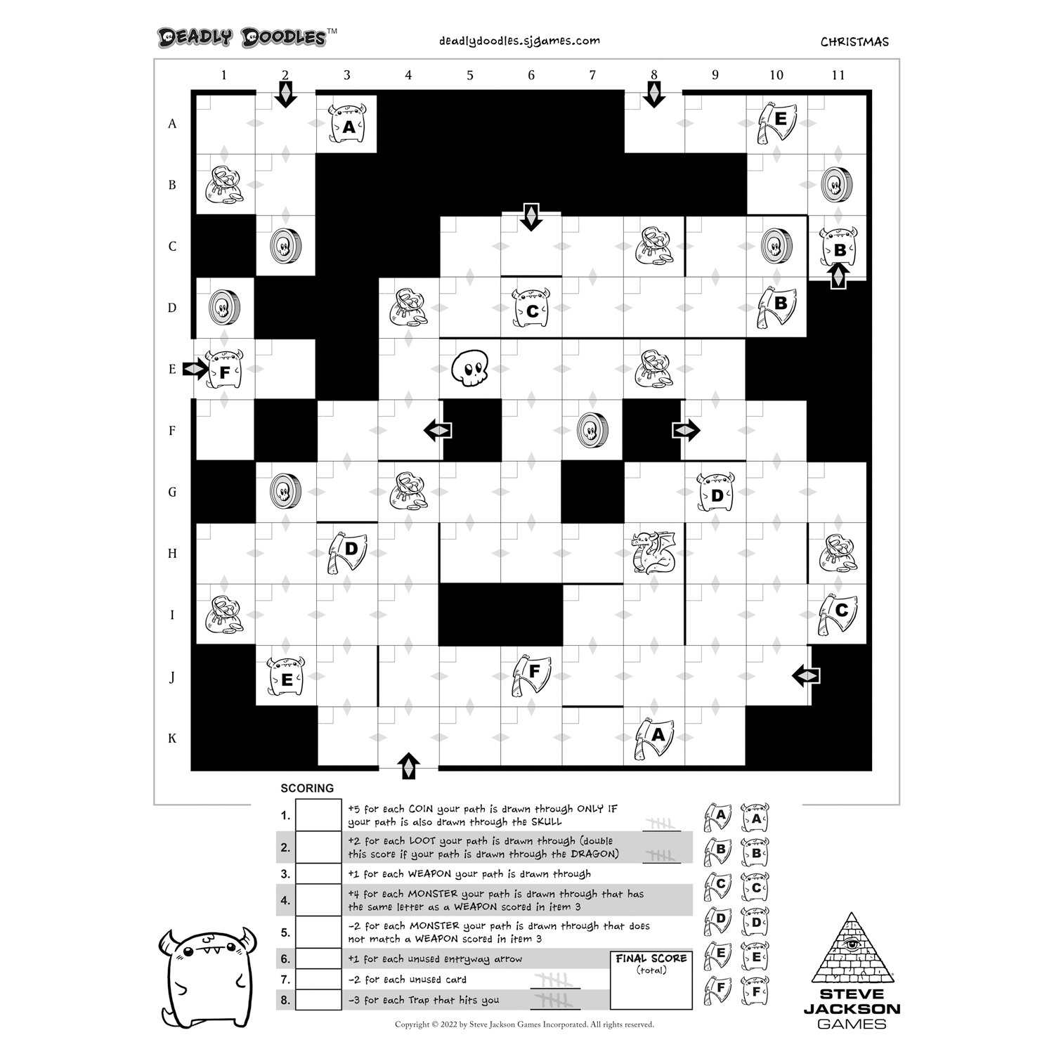 d&d christmas monsters Deadly Doodles Christmas Score Pad