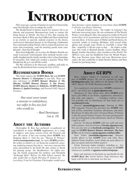 GURPS Monster Hunters Adventure: The Face of Fire