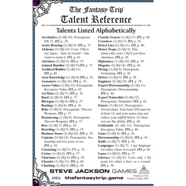 The Fantasy Trip Talent Reference - 0