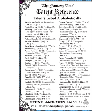 The Fantasy Trip Talent Reference - 0