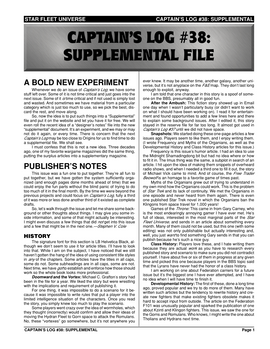Captain's Log #38 Supplement