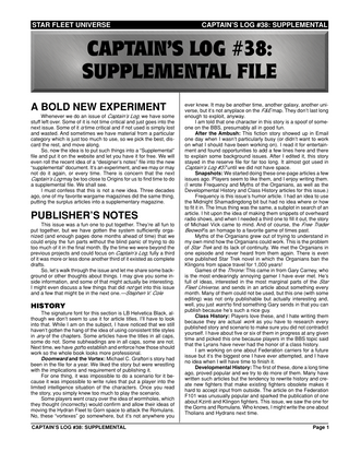 Captain's Log #38 Supplement