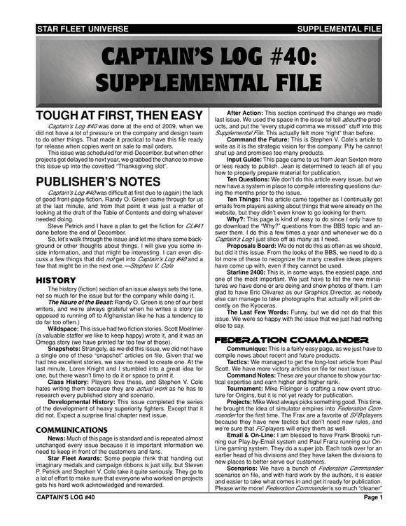 Captain's Log #40 Supplement