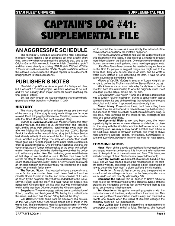 Captain's Log #41 Supplement