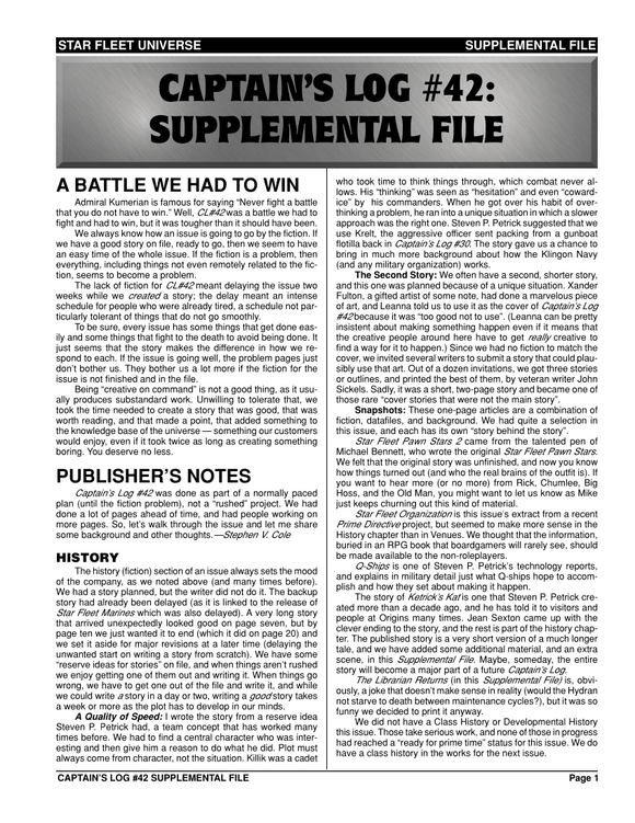 Captain's Log #42 Supplement