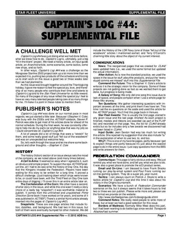 Captain's Log #44 Supplement