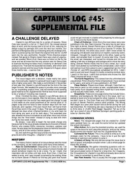 Captain's Log #45 Supplement
