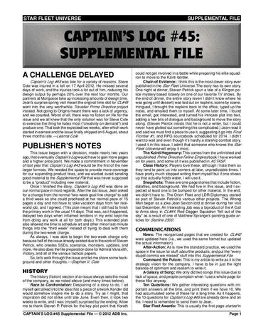 Captain's Log #45 Supplement