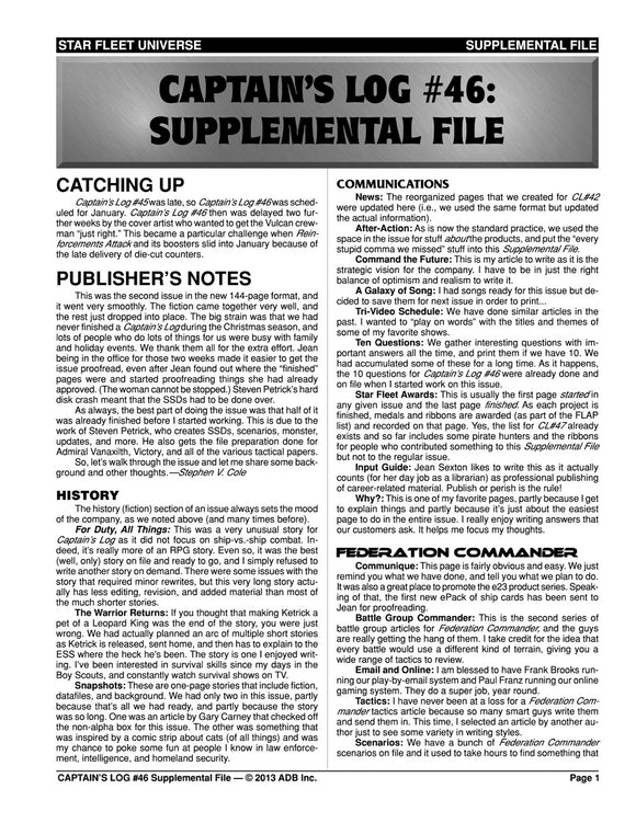 Captain's Log #46 Supplement