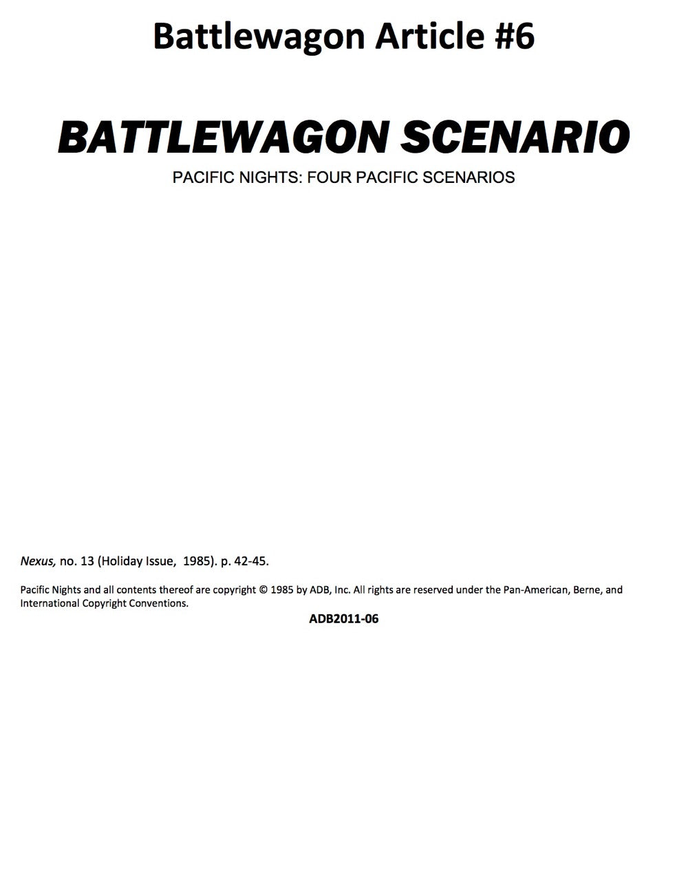 Battlewagon Article #6: Battlewagon Scenario - Pacific Nights: Four Pacific Scenarios