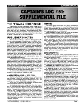 Captain's Log #51 Supplement
