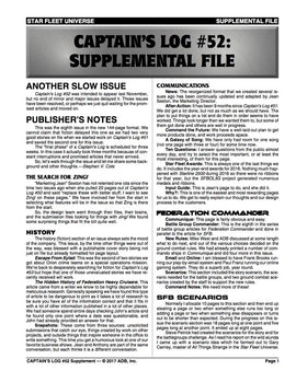 Captain's Log #52 Supplement