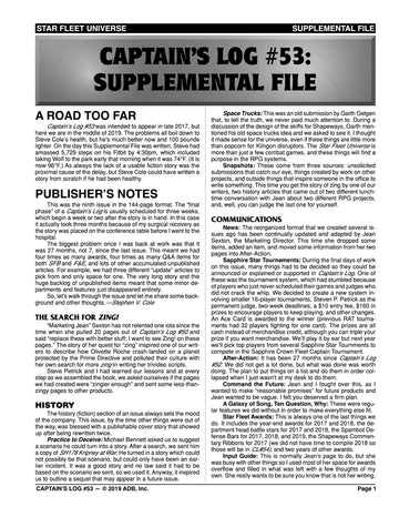 Captain's Log #53 Supplement