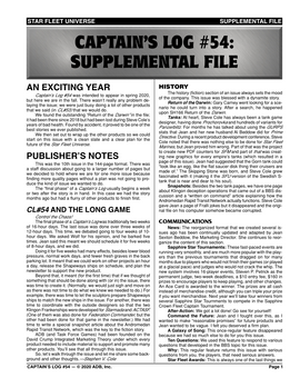 Captain's Log #54 Supplement