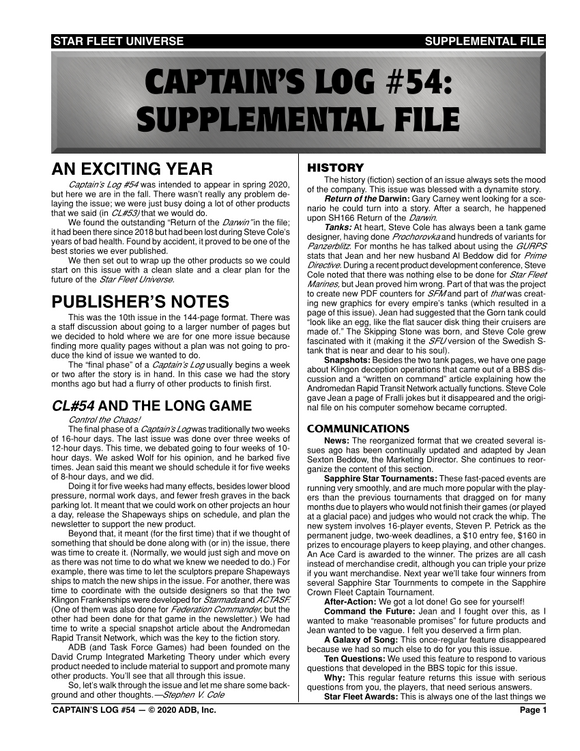 Captain's Log #54 Supplement