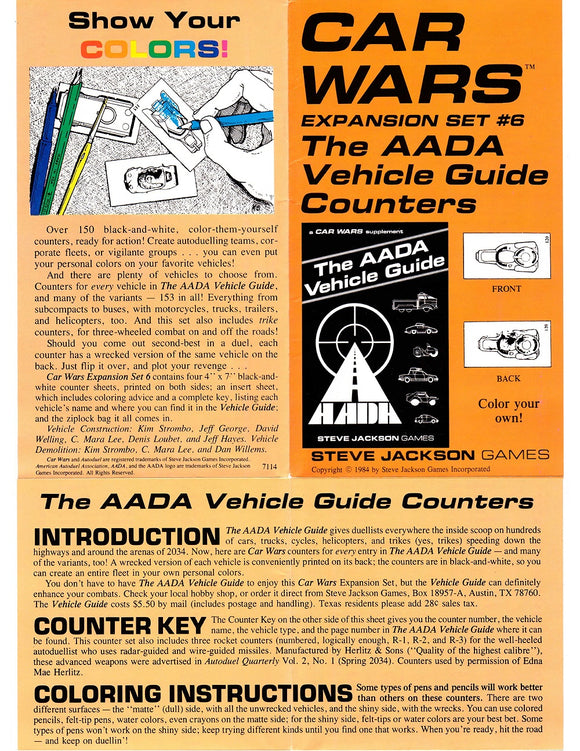 Car Wars Expansion Set 6 - The AADA Vehicle Guide Counters