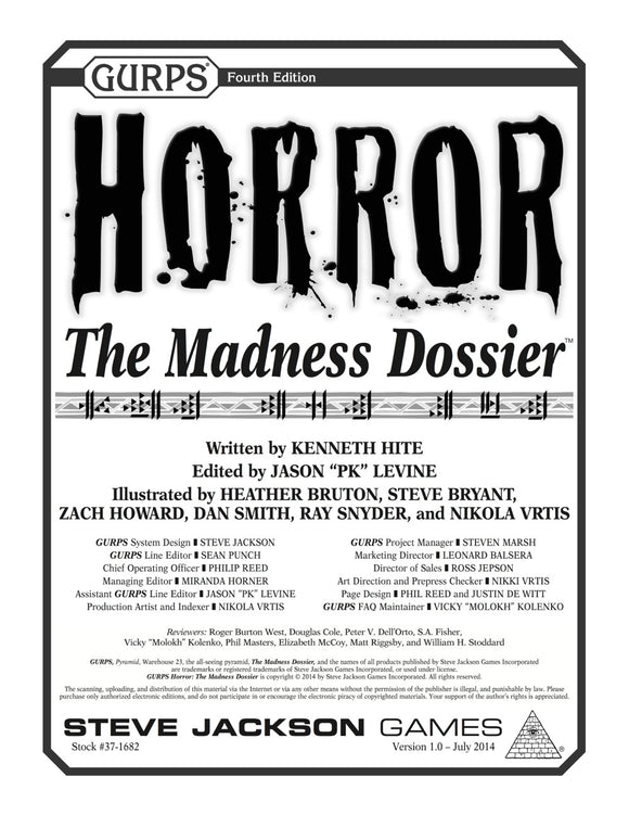 GURPS Horror: The Madness Dossier
