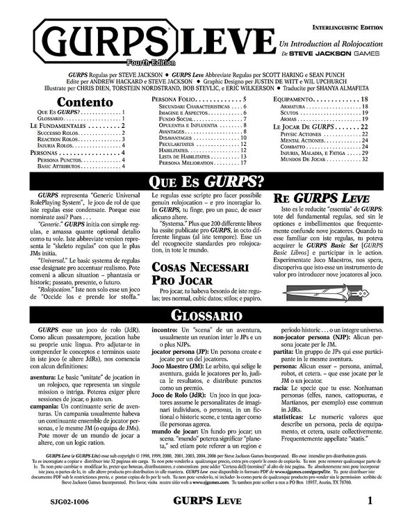 GURPS Lite (Interlingua Fourth Edition)