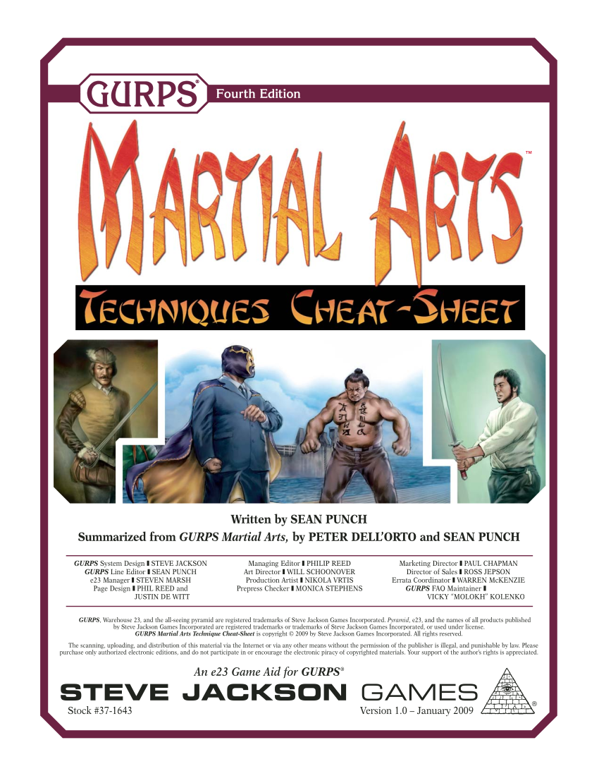 GURPS Martial Arts Techniques Cheat-Sheet