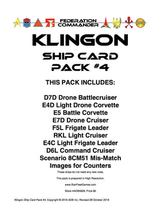 Federation Commander: Klingon Ship Card Pack #4