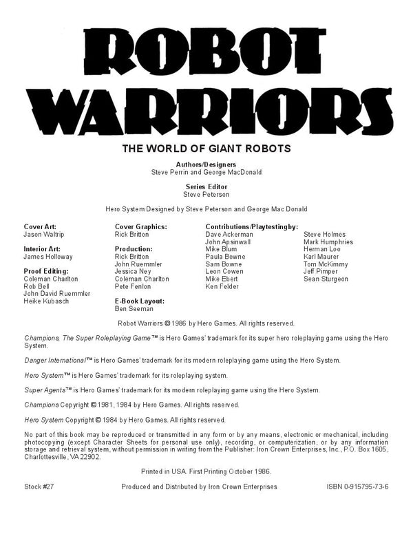 Robot Warriors (3rd Edition)