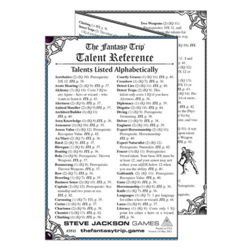 The Fantasy Trip Talent Reference