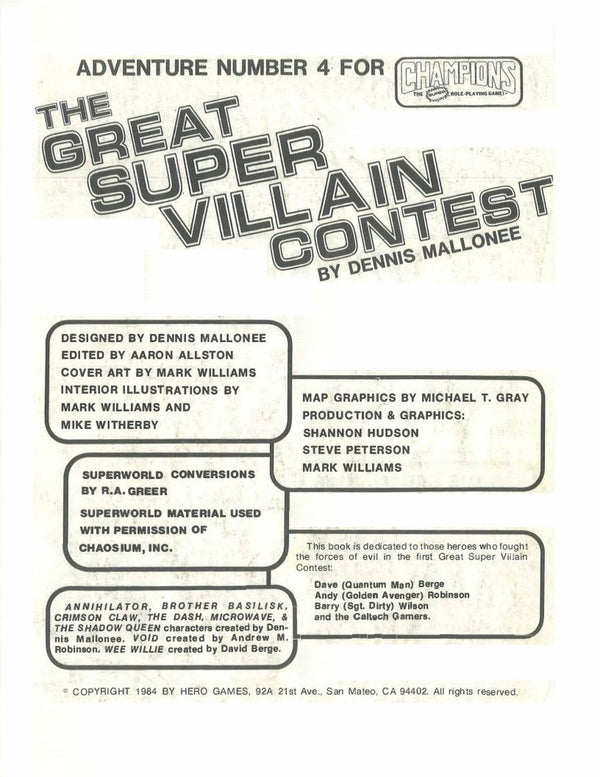 The Great Super Villain Contest (3rd Edition)